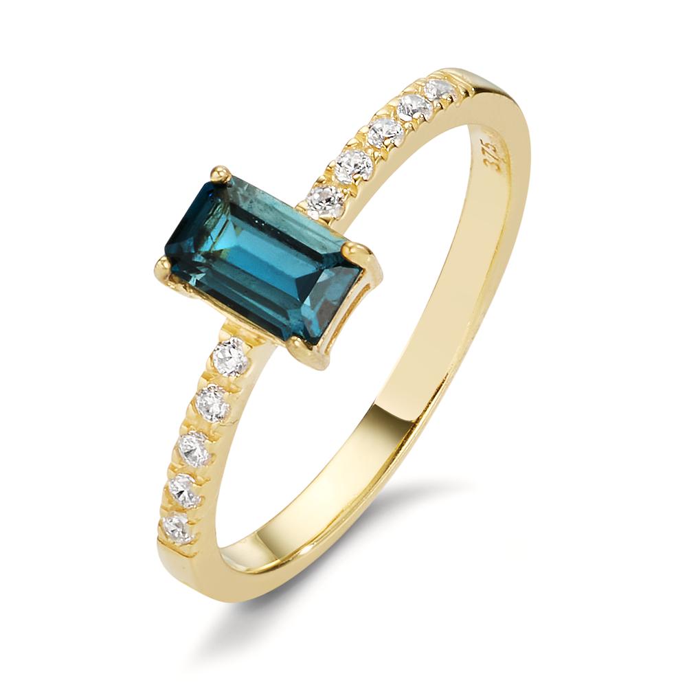 Bague Or jaune 9K Topaze London Blue, Zircone 10 Pierres-607419