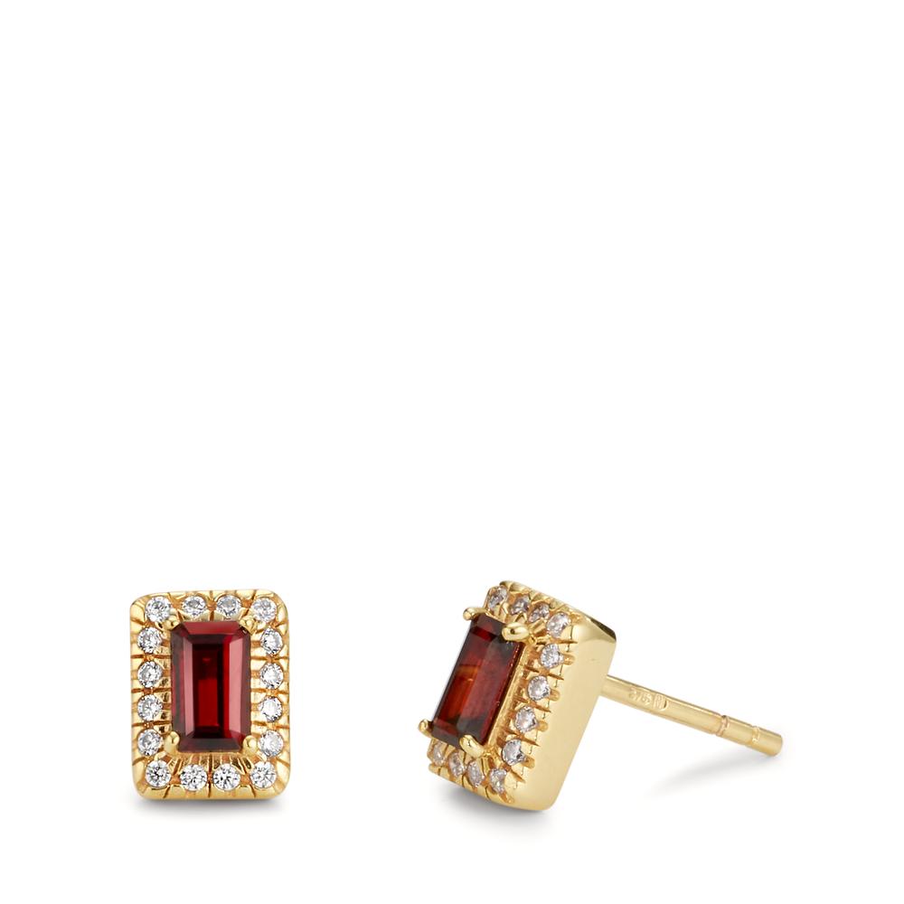 Clous d'oreilles Or jaune 9K Grenat 2 Pierres, Zircone 32 Pierres-607423