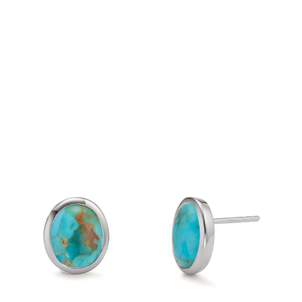 Clous d'oreilles Argent Turquoise 2 Pierres Rhodié-607485