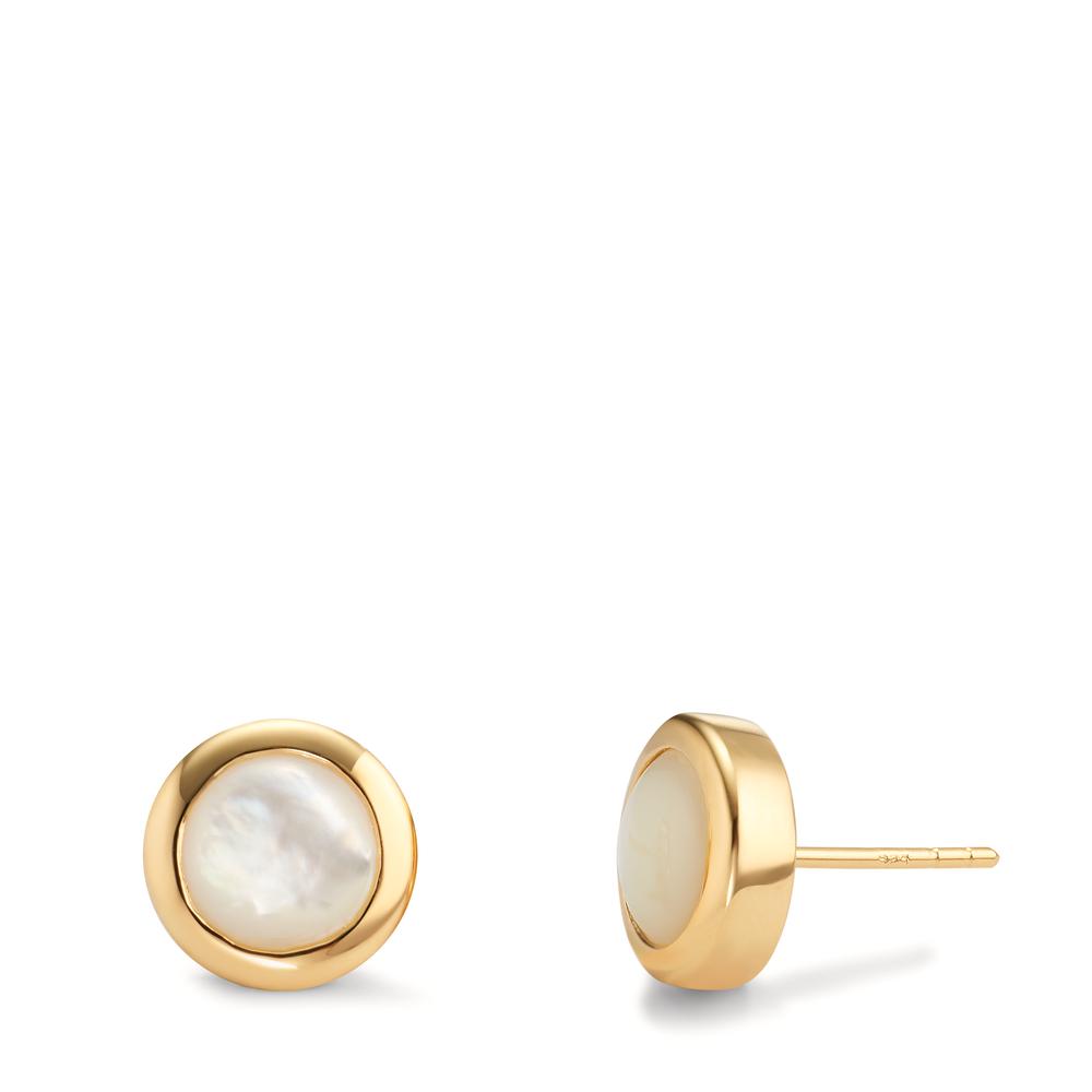 Clous d'oreilles Argent jaune Plaqué or nacre, 2 Perles Ø10 mm-607491