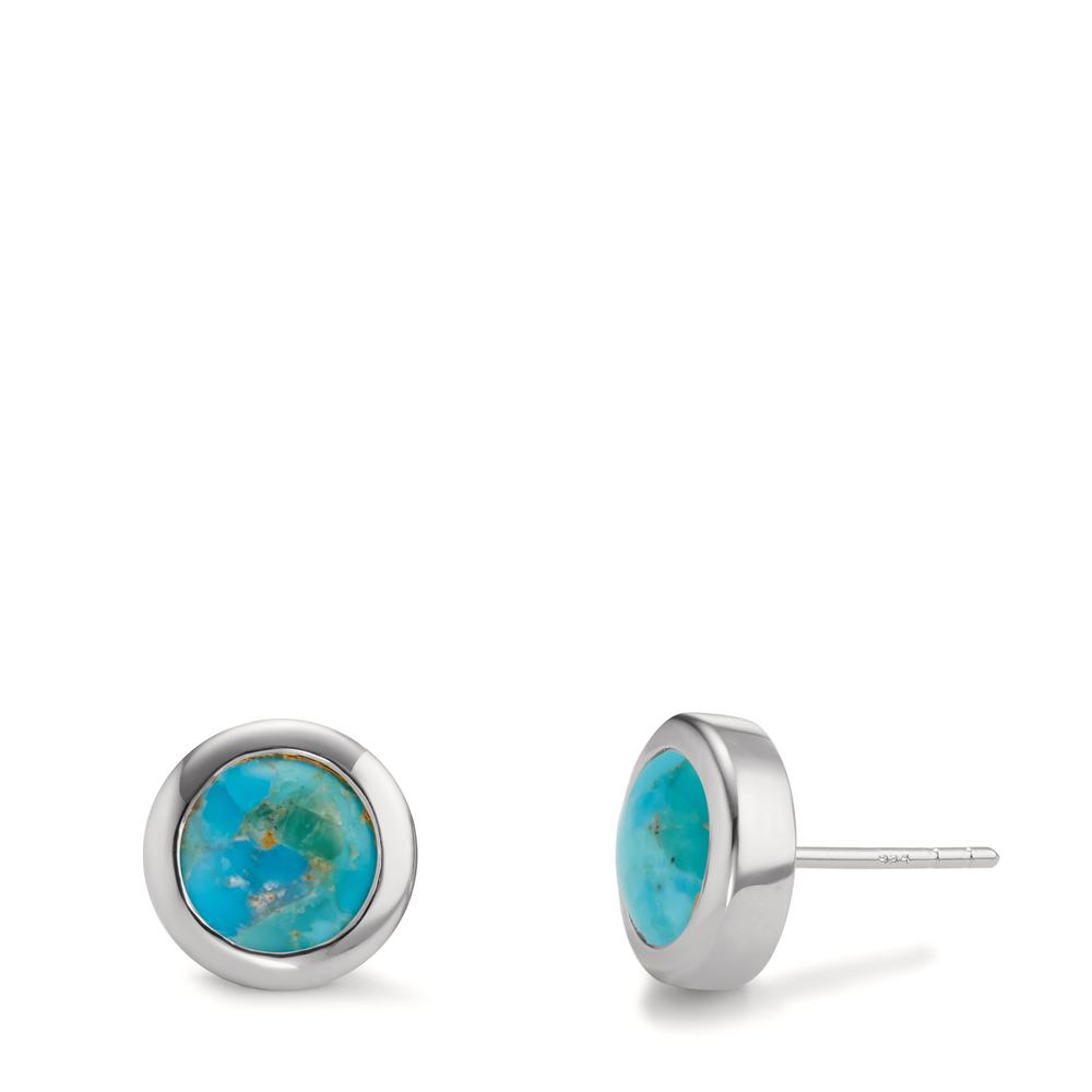 Clous d'oreilles Argent Turquoise 2 Pierres Rhodié Ø10 mm-607497