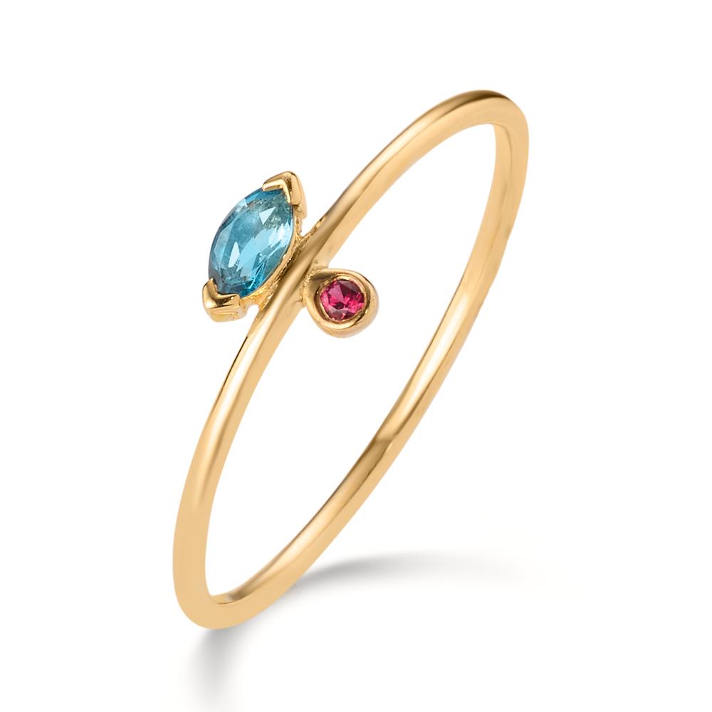 Bague Or jaune 14K Rubis 0.016 ct, Topaze London Blue 0.09 ct-607646