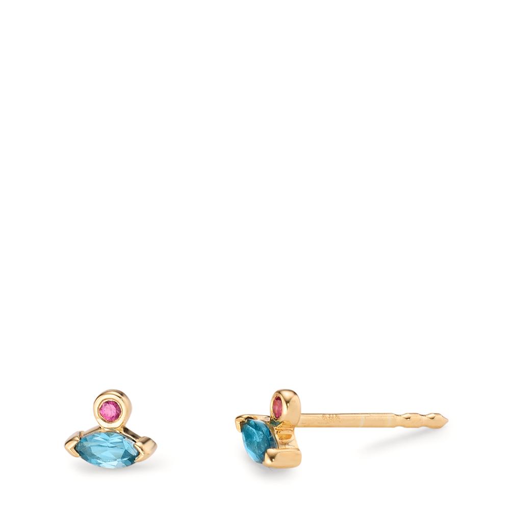 Clous d'oreilles Or jaune 14K Rubis 0.03 ct, 2 Pierres, Topaze London Blue 0.18 ct, 2 Pierres Ø4.5 mm-607658