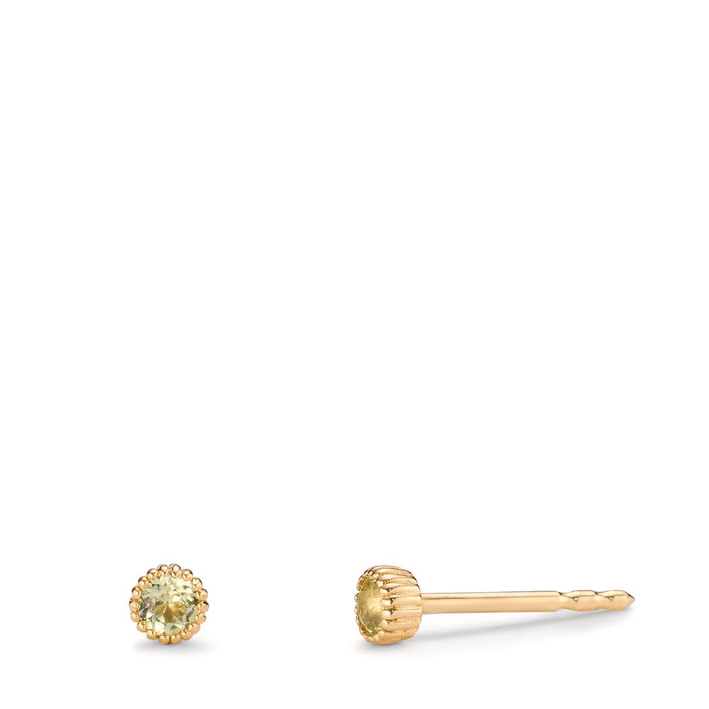 Clous d'oreilles Or jaune 14K Péridot 0.14 ct, 2 Pierres Ø3 mm-607683
