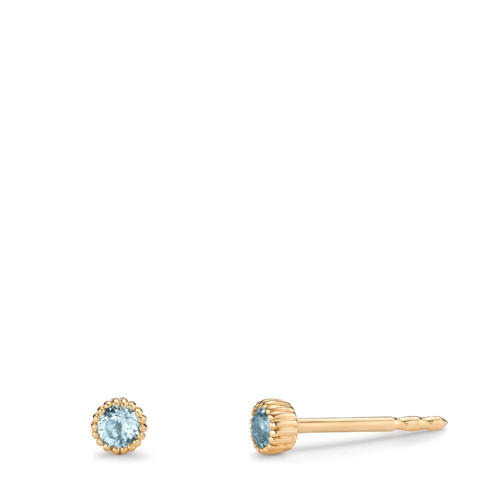 Clous d'oreilles Or jaune 14K Topaze bleu, 0.16 ct, 2 Pierres Ø3 mm-607685