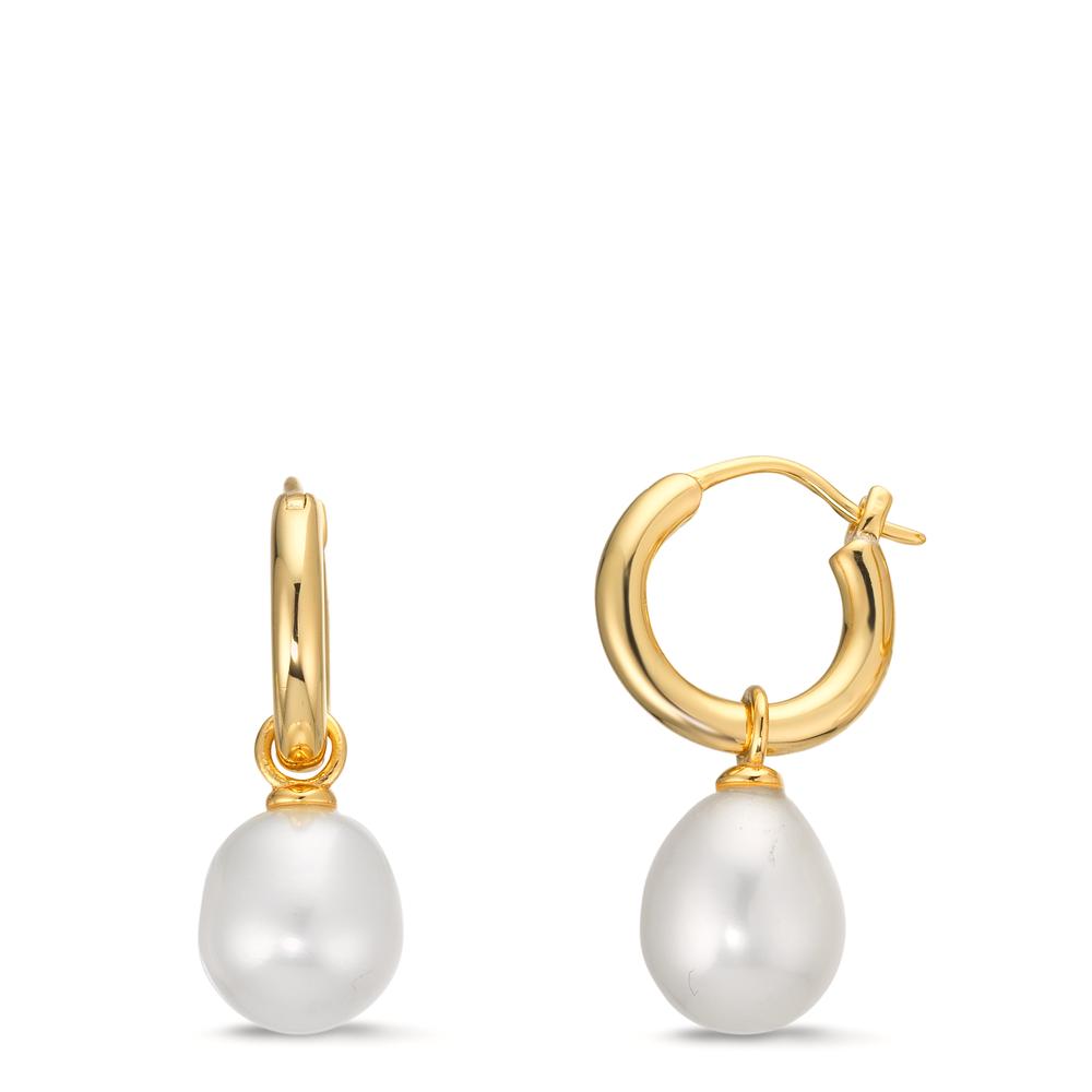 Créoles Argent jaune Plaqué or perle d'eau douce, 2 Perles 9-9.5 mm-607778