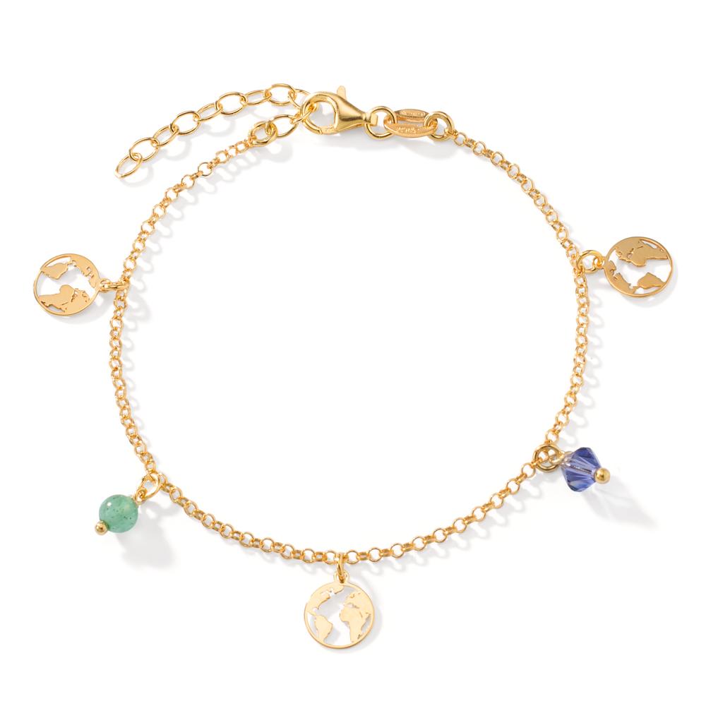 Bracelet Argent Cristal 2 Pierres jaune Plaqué or Globe 17-20 cm-607938