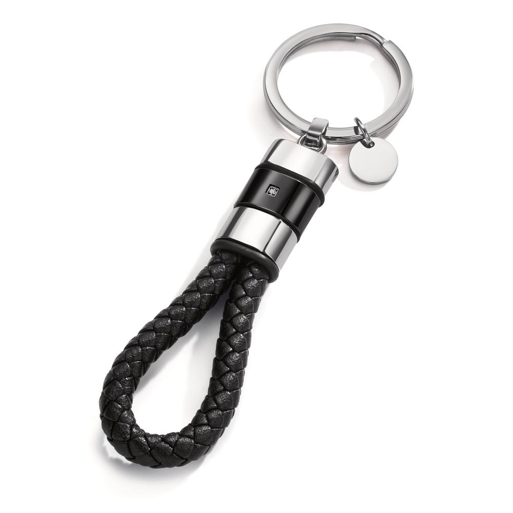 Porte-clés Acier inoxydable, Cuir, Caoutchouc Zircone noir PVD 11 cm Ø30 mm-607975