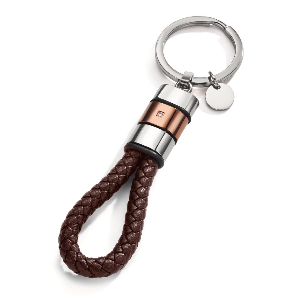Porte-clés Acier inoxydable, Cuir, Caoutchouc Zircone brun PVD 11 cm Ø30 mm-607976