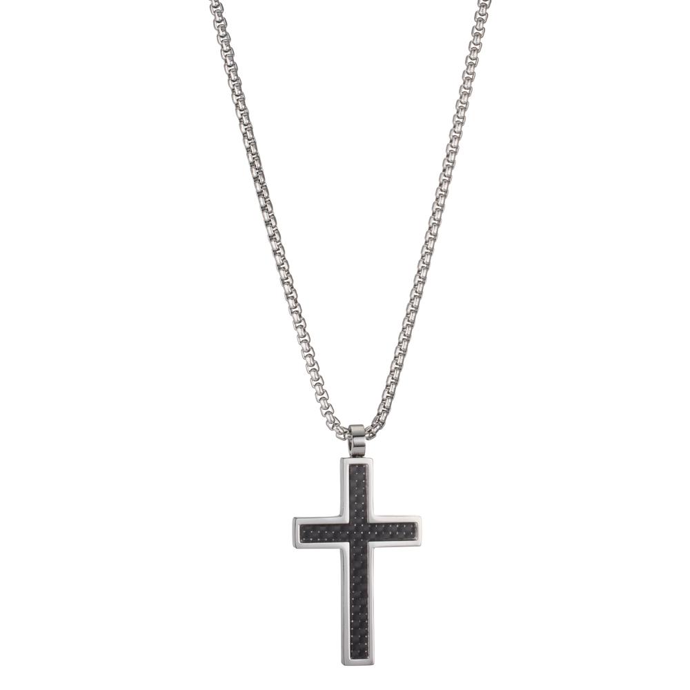 Collier Edelstahl, Carbon Kreuz 45-50 cm verstellbar-607987