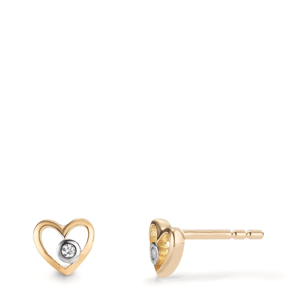 Clous d'oreilles Or jaune 18K Cultivé en laboratoire de diamant 0.02 ct, 2 Pierres, w-si Coeur Ø6 mm-608011