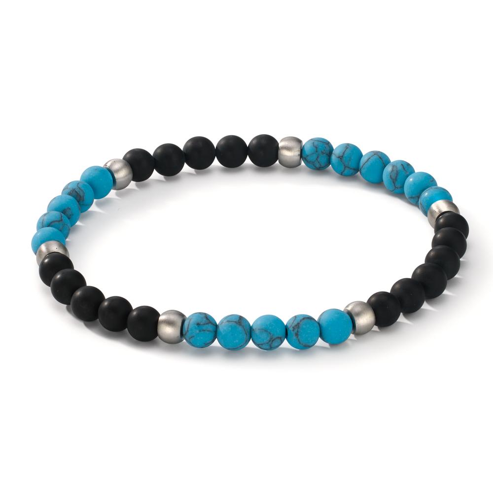 Bracelet Acier inoxydable Agate noir, Turquoise 21 cm Ø6.5 mm-608078