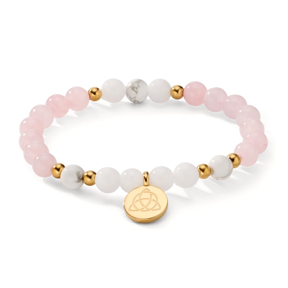 Bracelet Acier inoxydable Agate blanc, Quartz rose jaune PVD Celtique 17 cm Ø6.5 mm-608087
