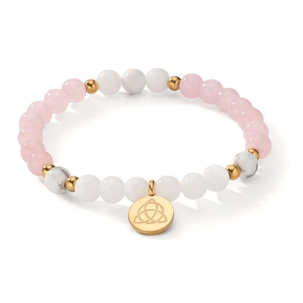 Bracelet Acier inoxydable Agate blanc, Quartz rose jaune PVD Celtique 18 cm Ø6.5 mm-608088