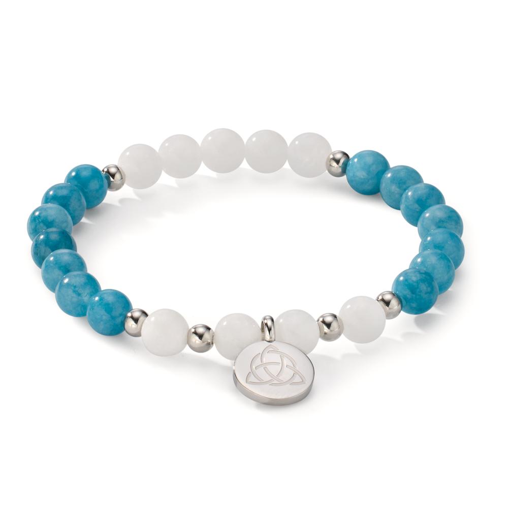 Bracelet Acier inoxydable Agate blanc, Jade bleu Celtique 17 cm Ø6.5 mm-608089