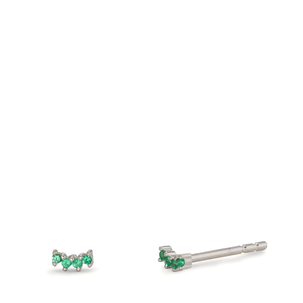 Clous d'oreilles Argent Zircone vert, 8 Pierres Rhodié-608307