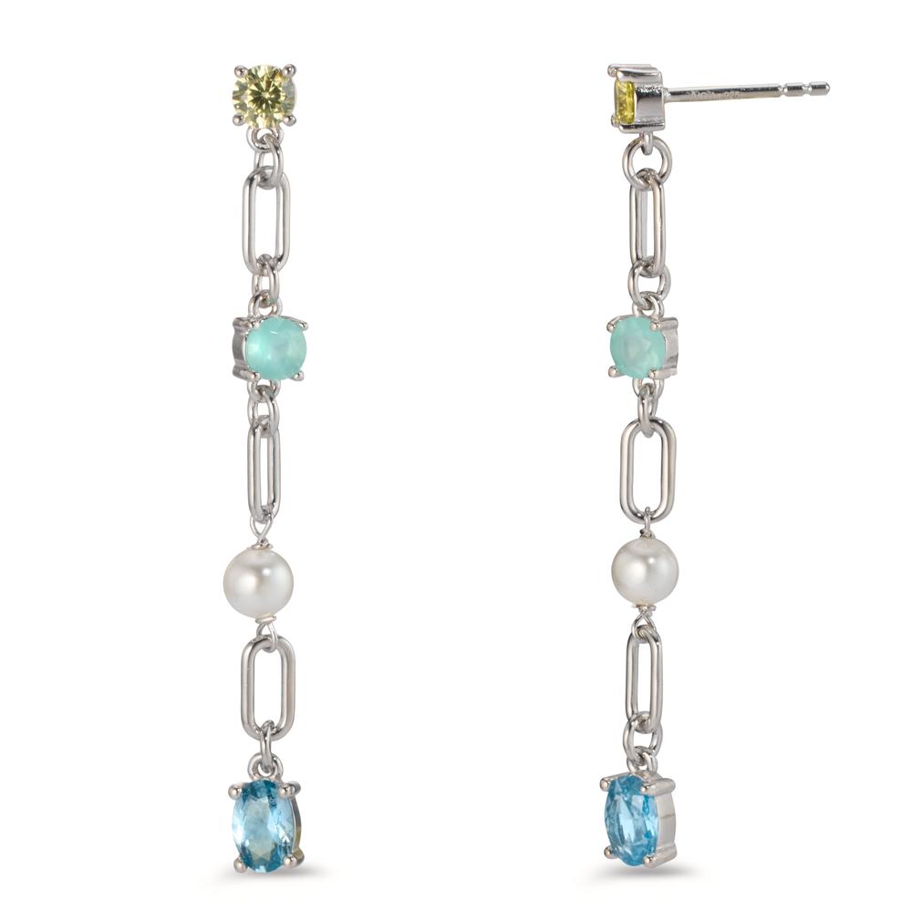 Pendant d'oreilles Argent Zircone 6 Pierres Rhodié [shining Pearls], 2 Perles, 4 mm-608337