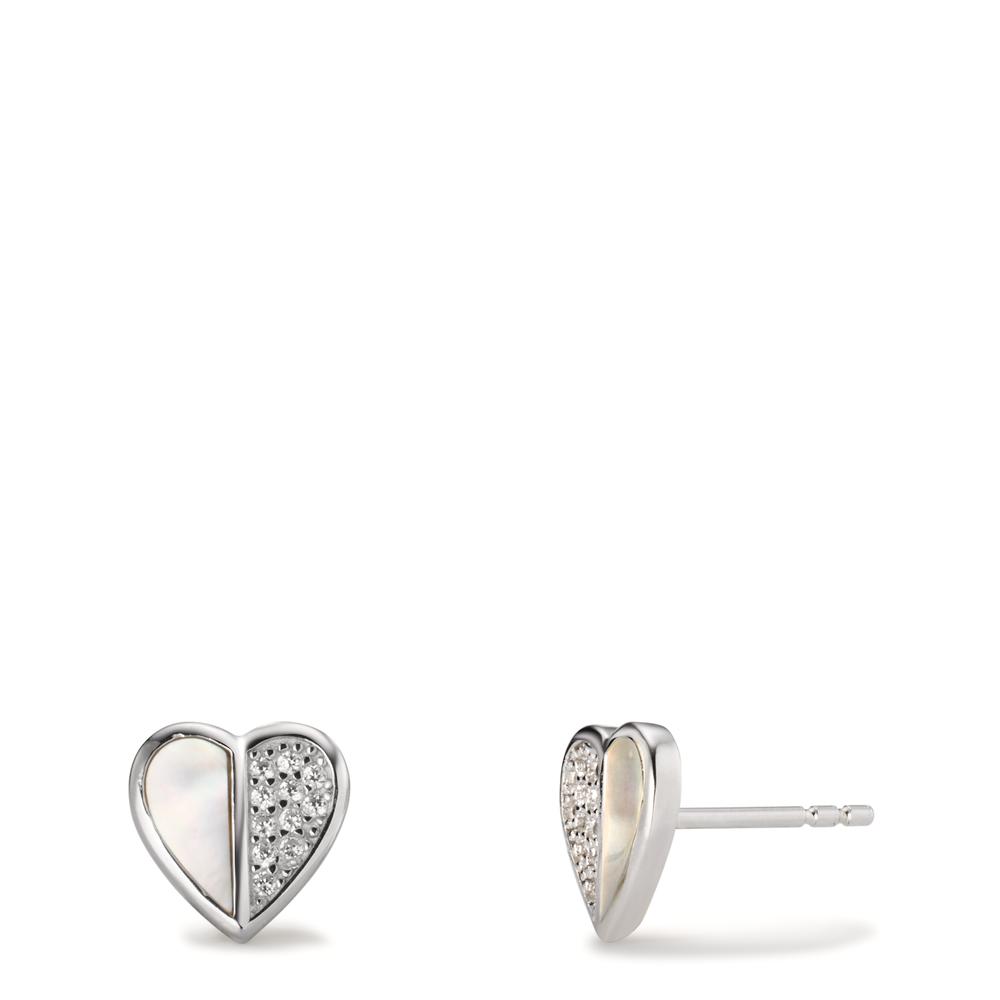 Clous d'oreilles Argent Zircone Rhodié nacre Coeur Ø9 mm-608342
