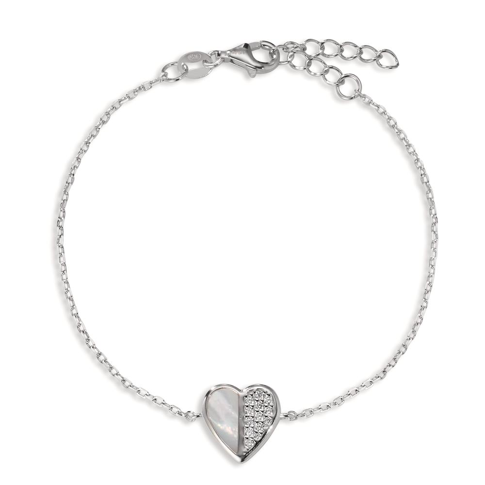 Bracelet Argent Zircone Rhodié nacre Coeur 16-19 cm-608344