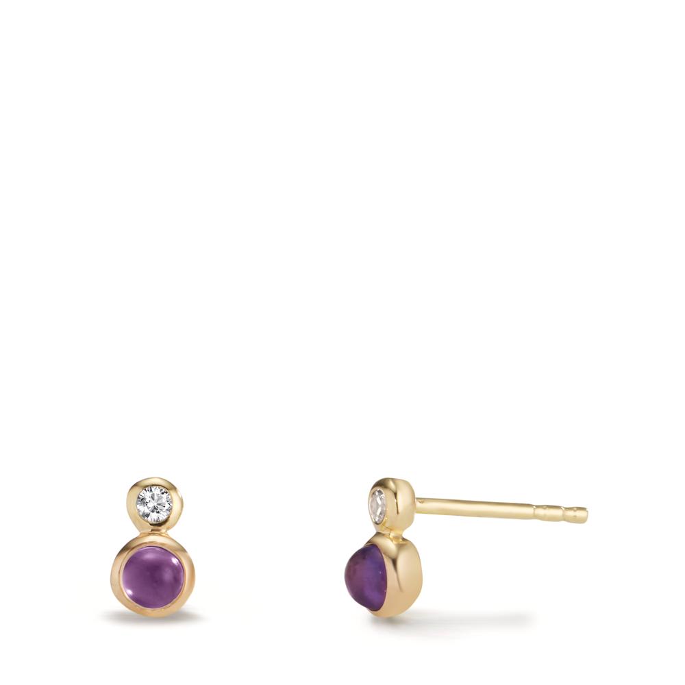 Pendant d'oreilles Or jaune 9K Zircone 2 Pierres, Améthyste 2 Pierres-608500