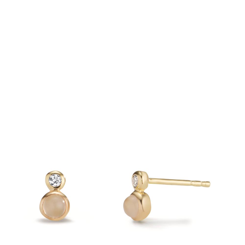 Clous d'oreilles Or jaune 9K Zircone 2 Pierres, Pierre de lune 2 Pierres-608501
