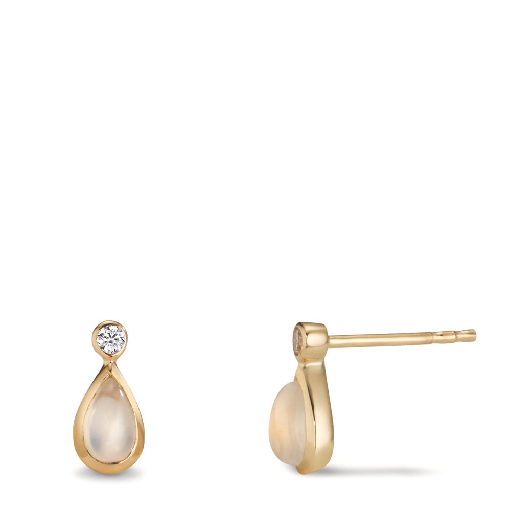 Pendant d'oreilles Or jaune 9K Zircone 2 Pierres, Pierre de lune 2 Pierres-608503