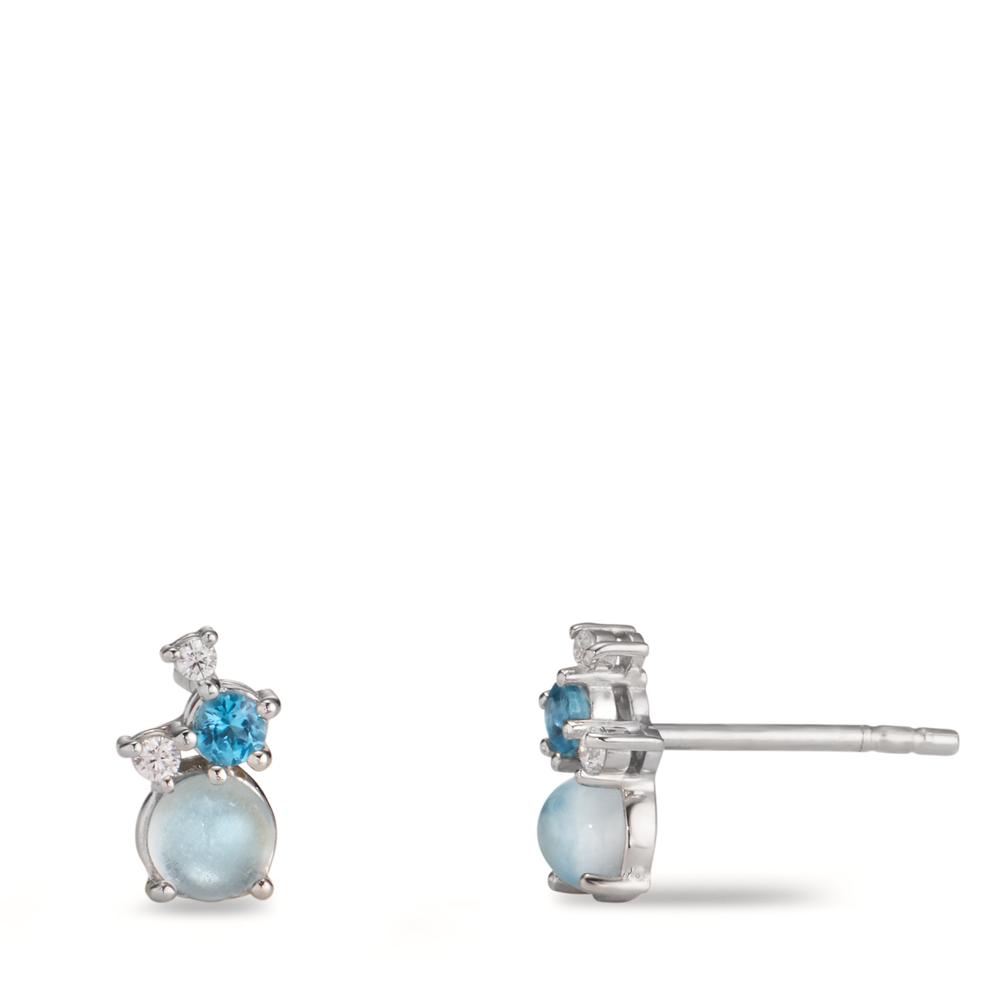 Clous d'oreilles Argent Zircone 2 Pierres, Topaze London Blue 2 Pierres, Topaze bleu, 2 Pierres Rhodié-608510