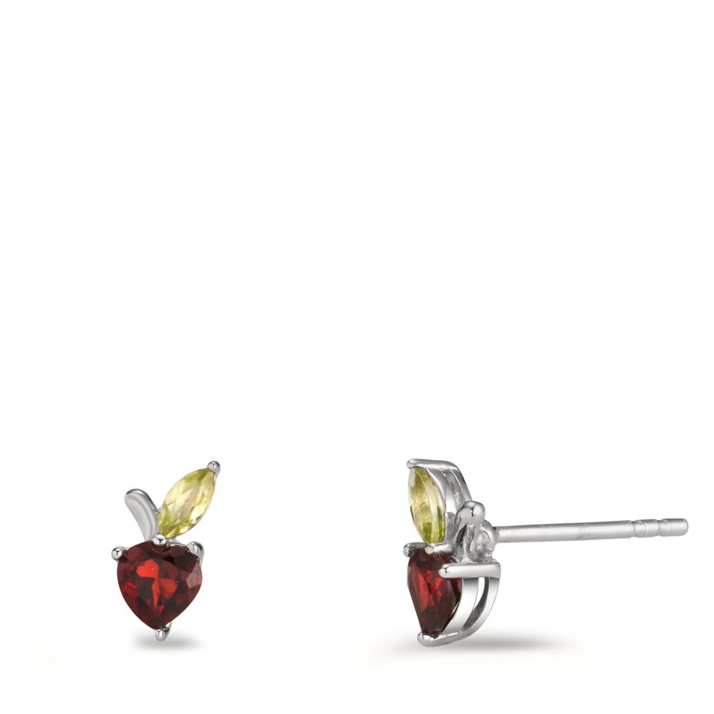 Clous d'oreilles Argent Grenat 2 Pierres, Péridot 2 Pierres Rhodié Pomme Ø6 mm-608511