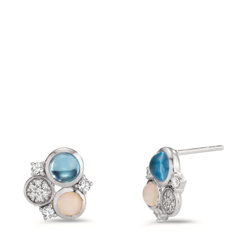 Clous d'oreilles Argent Zircone 18 Pierres, Topaze bleu, 2 Pierres, Opale 2 Pierres Rhodié Ø12 mm-608515