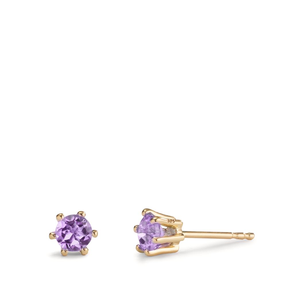 Clous d'oreilles Or jaune 9K Améthyste 2 Pierres Ø4.5 mm-608522