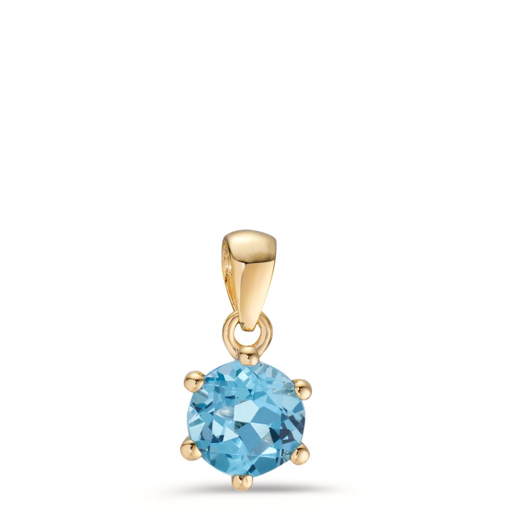Pendentif Or jaune 9K Topaze bleu, 2 Pierres Ø6.5 mm-608536