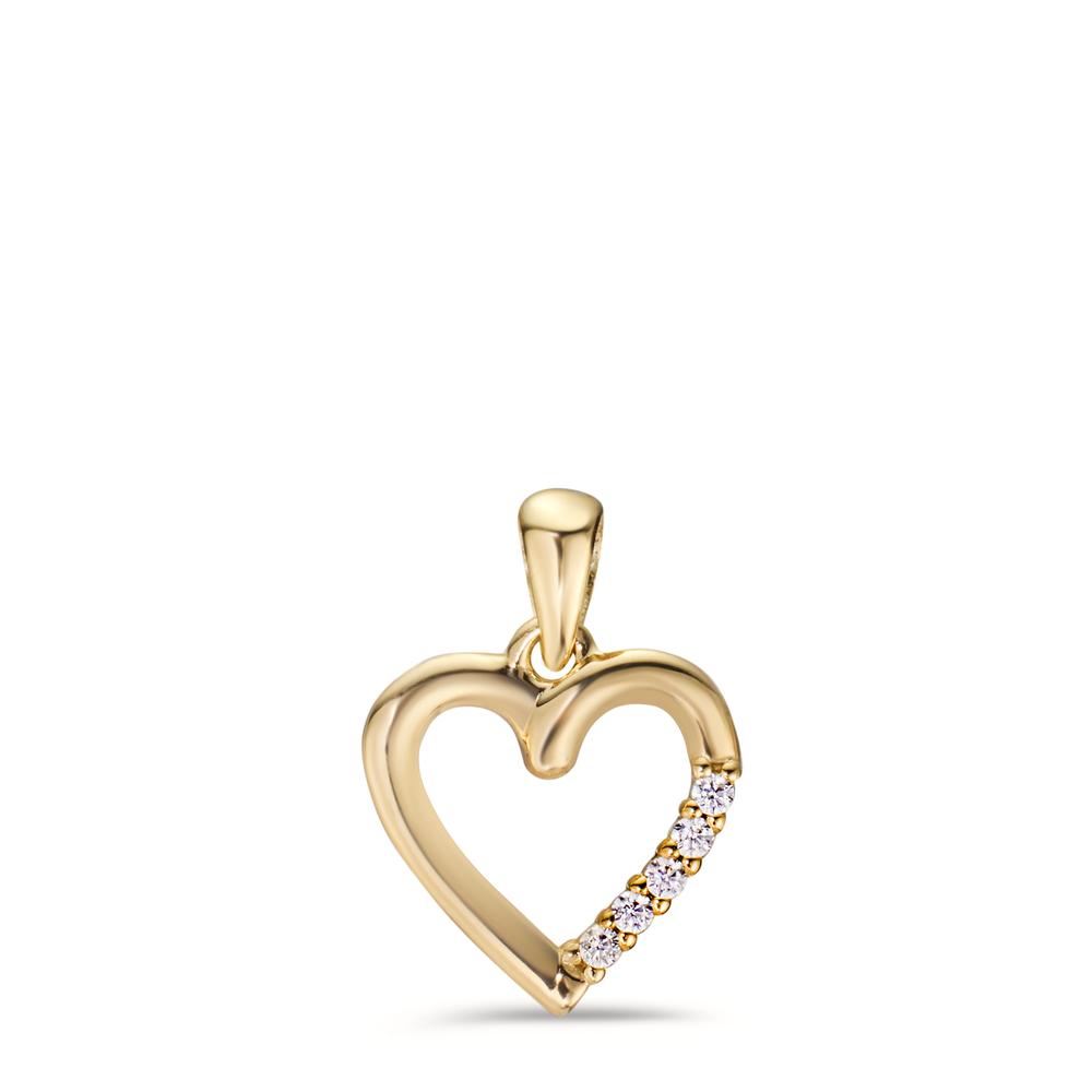 Pendentif Or jaune 9K Zircone 5 Pierres Coeur Ø11 mm-608538