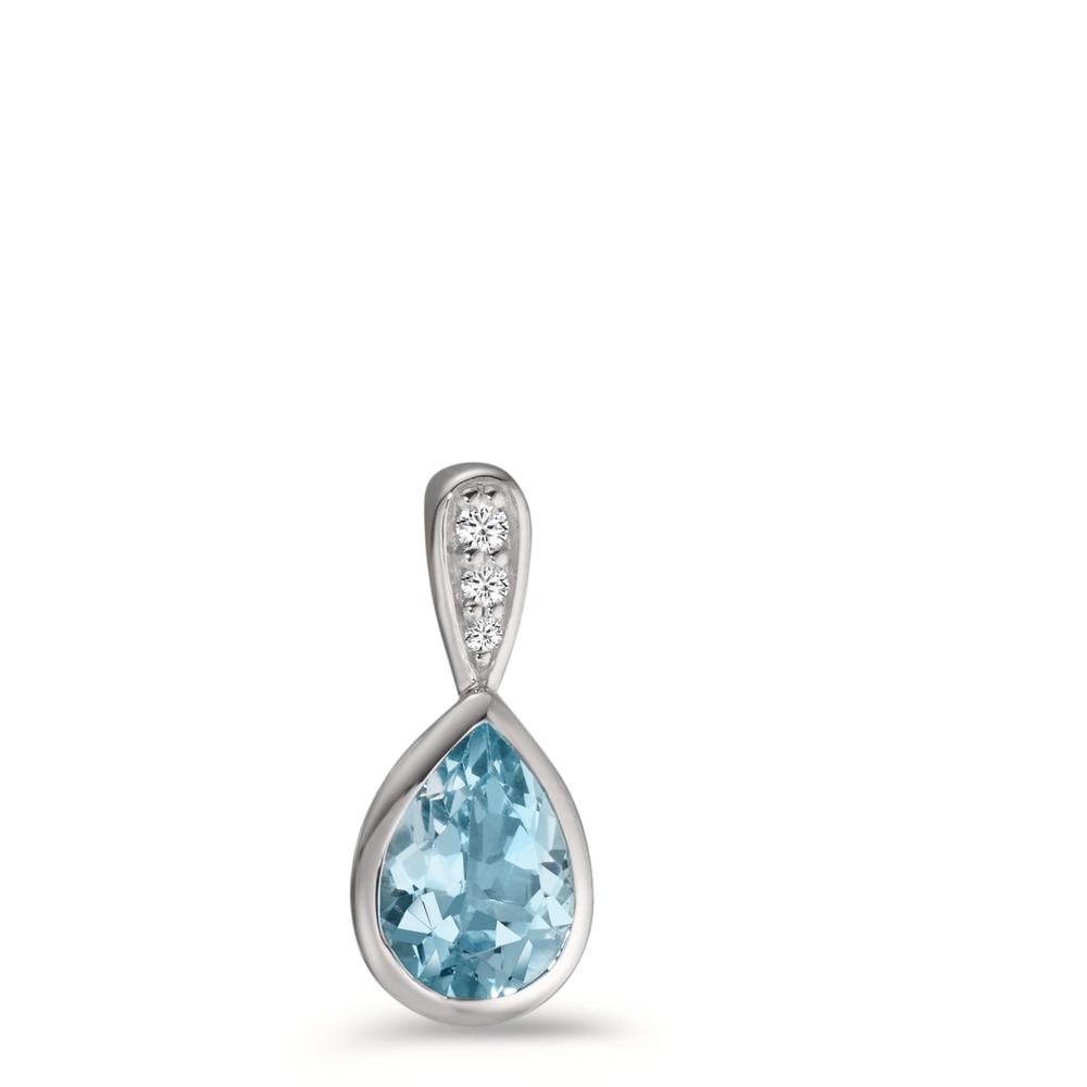 Pendentif Argent Zircone 3 Pierres, Topaze bleu Rhodié-608539