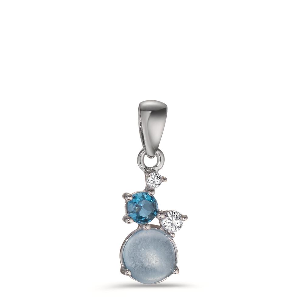 Pendentif Argent Zircone 2 Pierres, Topaze London Blue, Topaze bleu Rhodié-608546