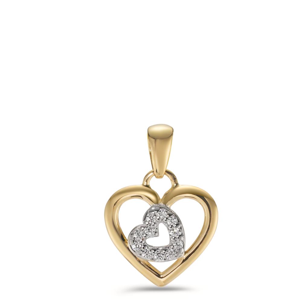 Pendentif Or jaune 9K Zircone Coeur Ø11 mm-608547