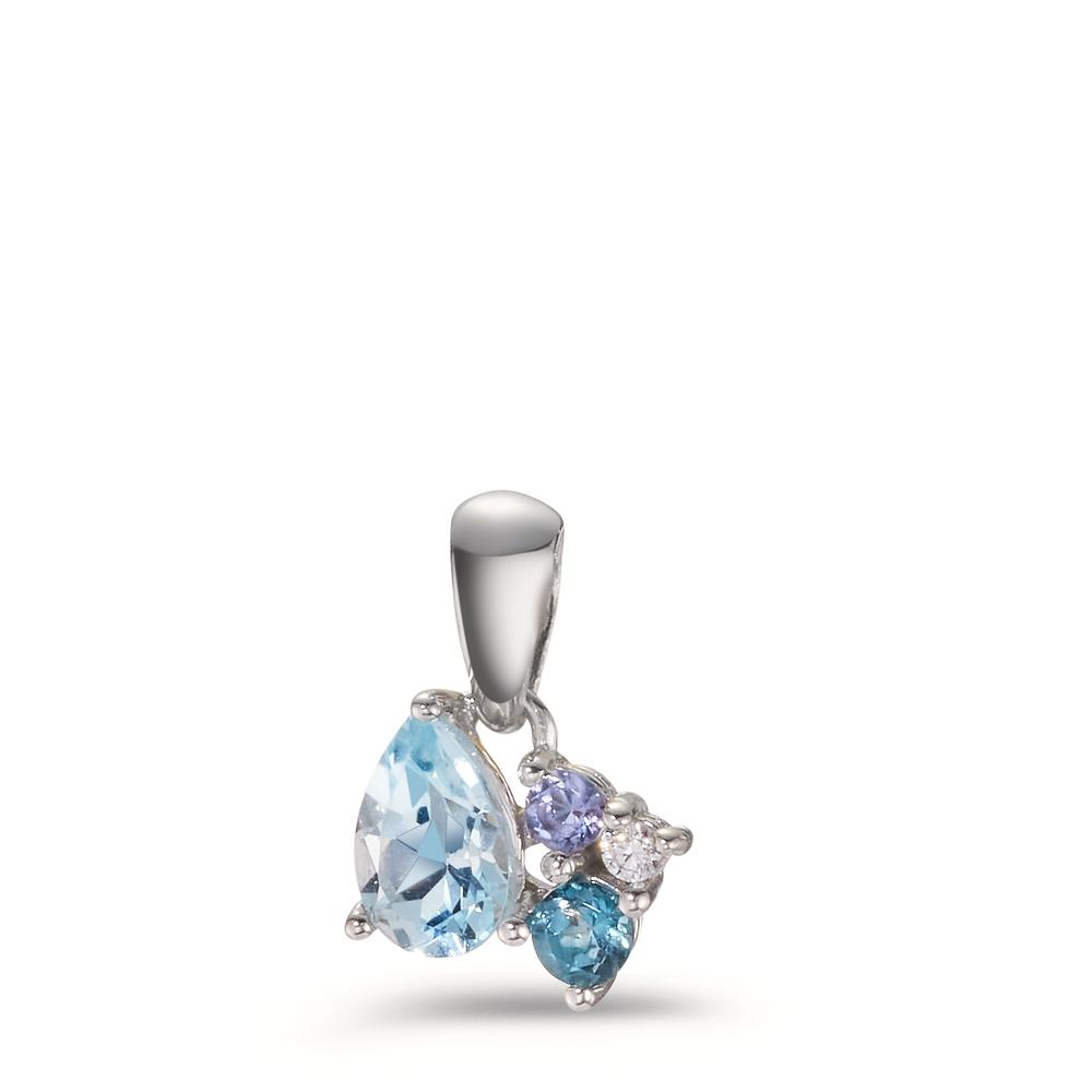 Argent Zircone, Lolite, Topaze London Blue, Topaze bleu Rhodié Ø7 mm-608549