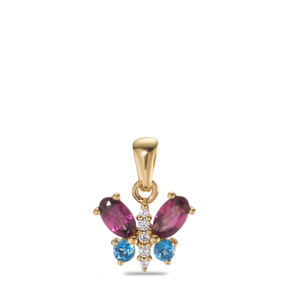 Pendentif Argent Zircone 10 Pierres, Topaze bleu, 2 Pierres, Grenat 2 Pierres jaune Plaqué or Papillon-608551