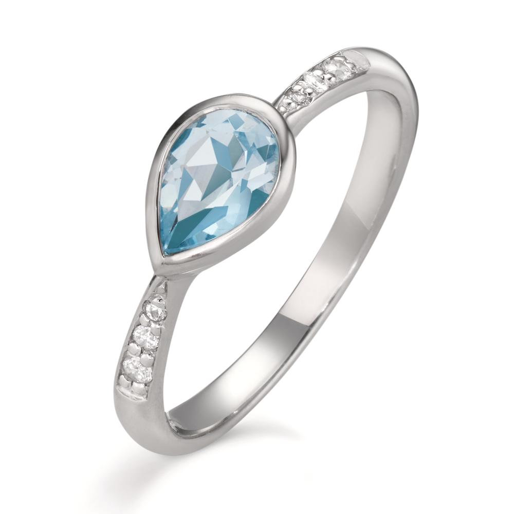 Bague Argent Zircone 6 Pierres, Topaze bleu Rhodié-608555