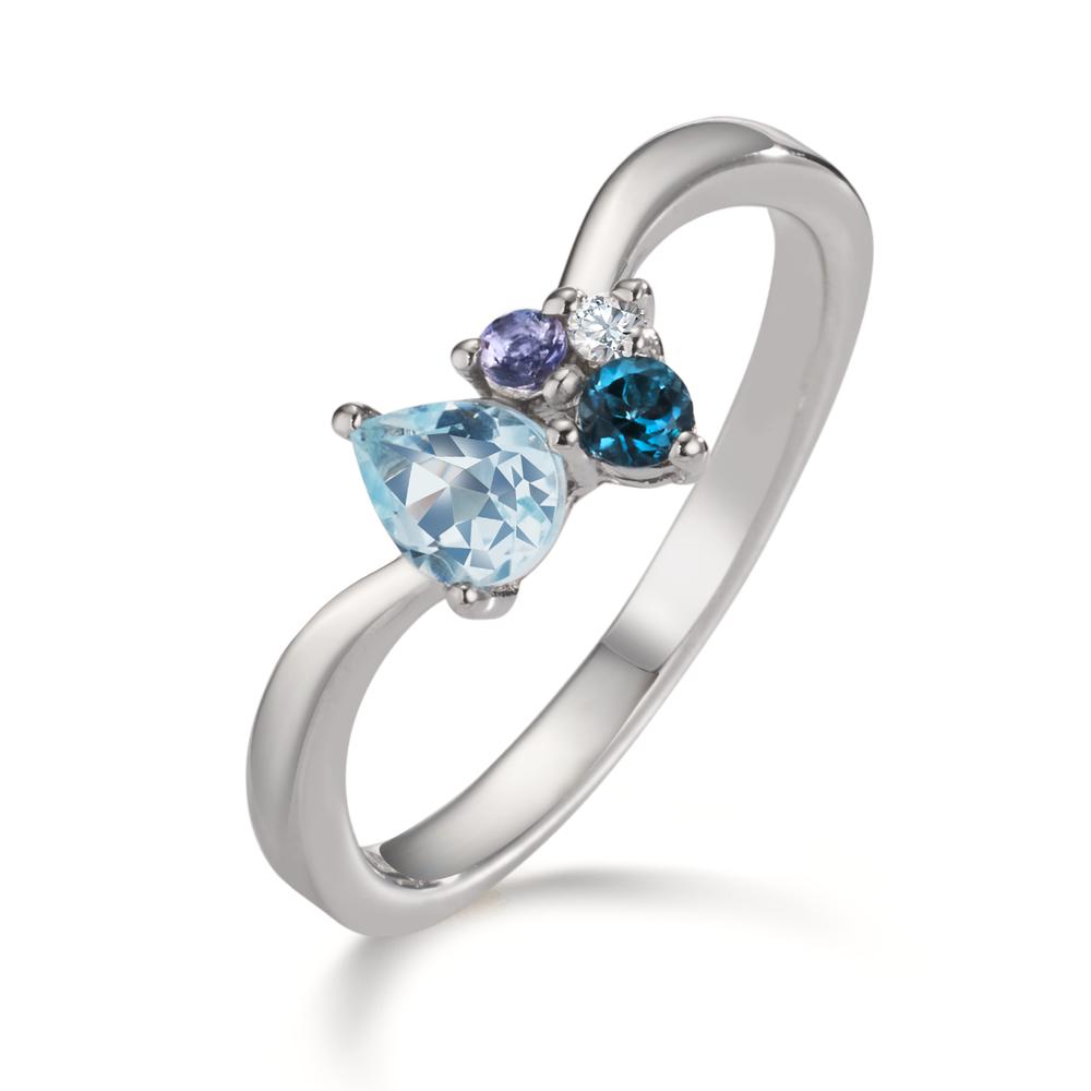 Bague Argent Zircone, Lolite, Topaze London Blue, Topaze bleu Rhodié-608562