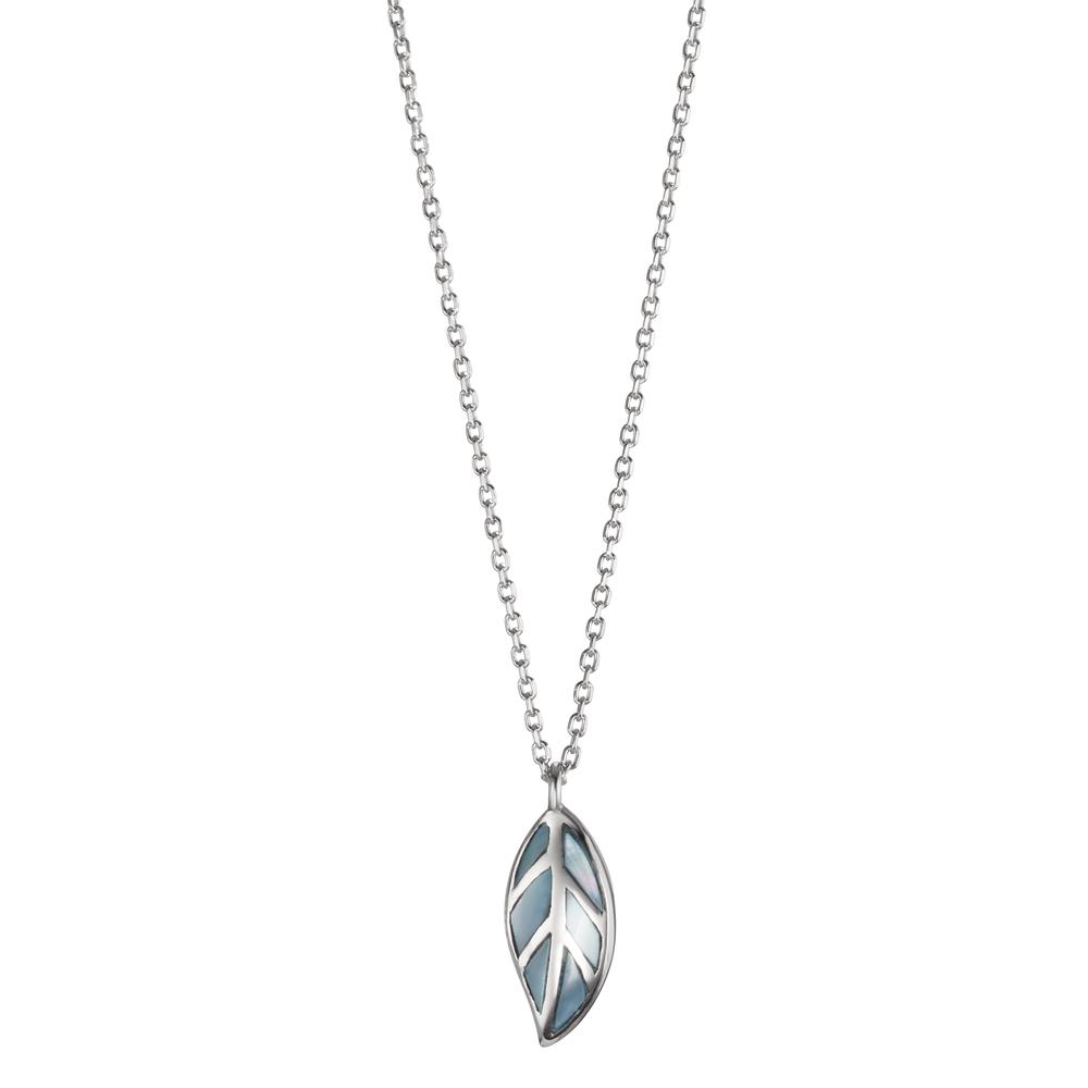 Collier Argent Rhodié nacre bleu Feuille 36-38 cm-608573