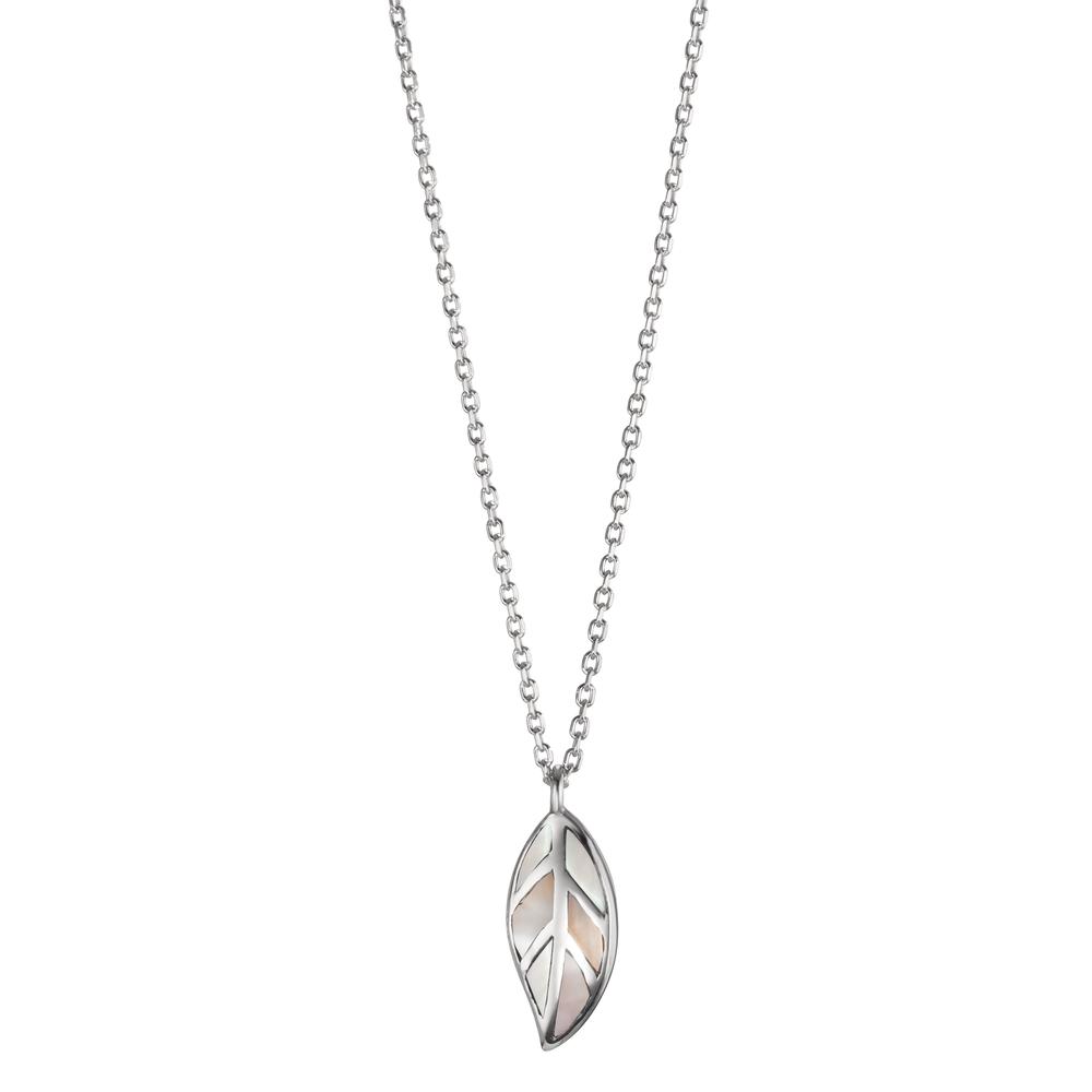 Collier Argent Rhodié nacre blanc Feuille 40-42 cm-608574