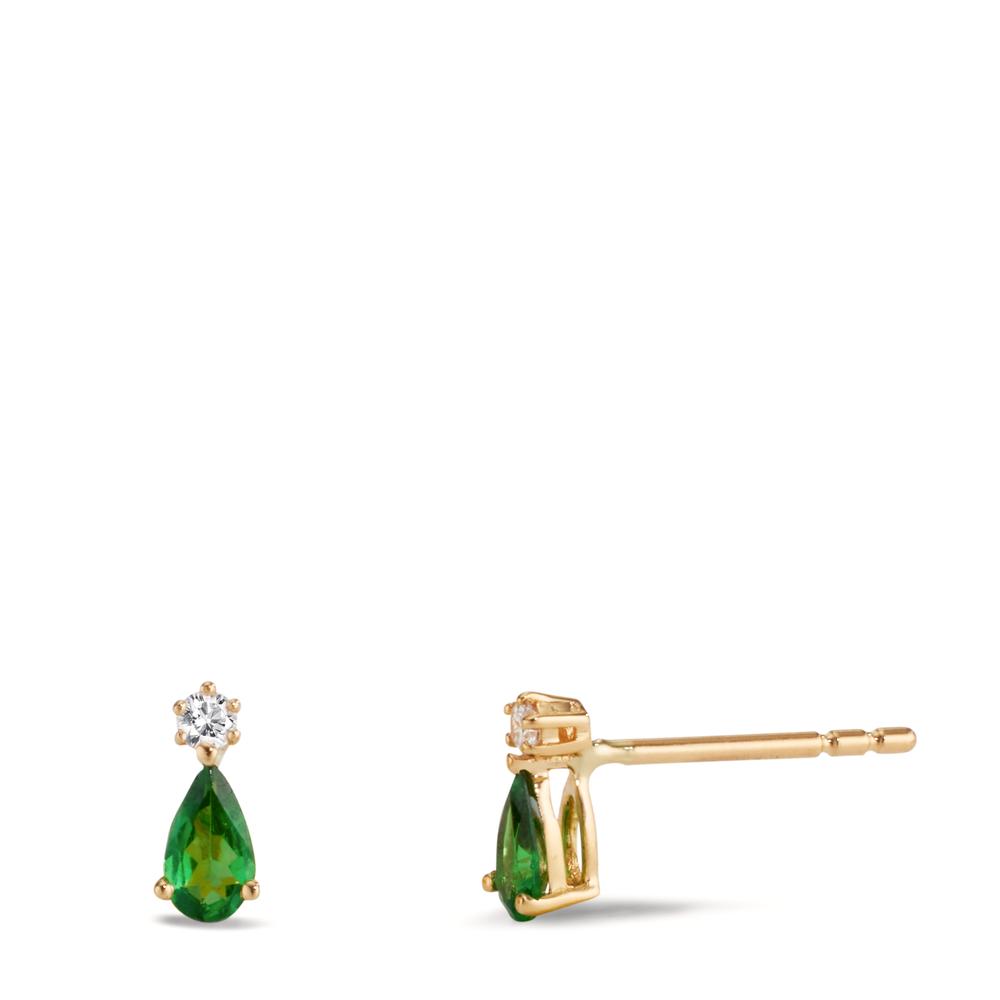 Clous d'oreilles Or jaune 18K Grenat vert, 2 Pierres, Diamant 0.05 ct, w-si-608739