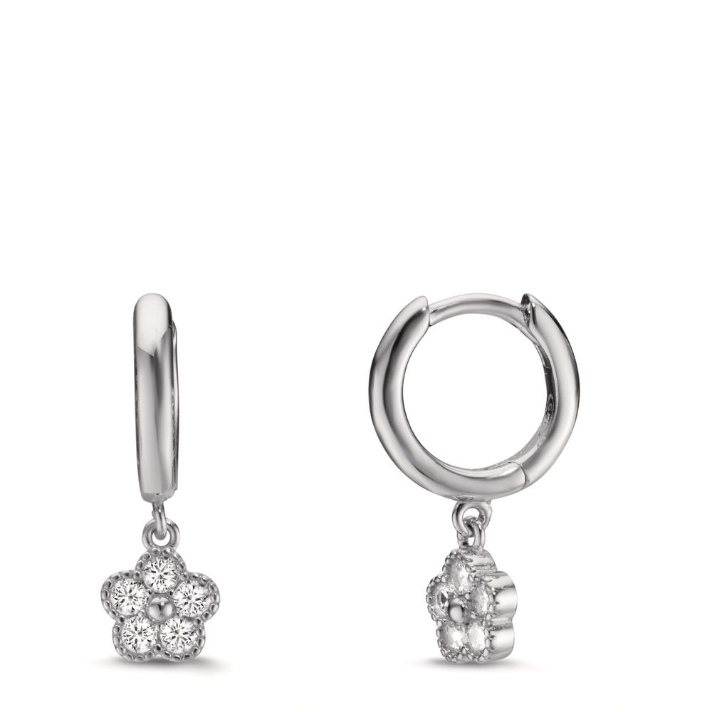 Créoles à charnières Argent Zircone Rhodié Fleur-608915