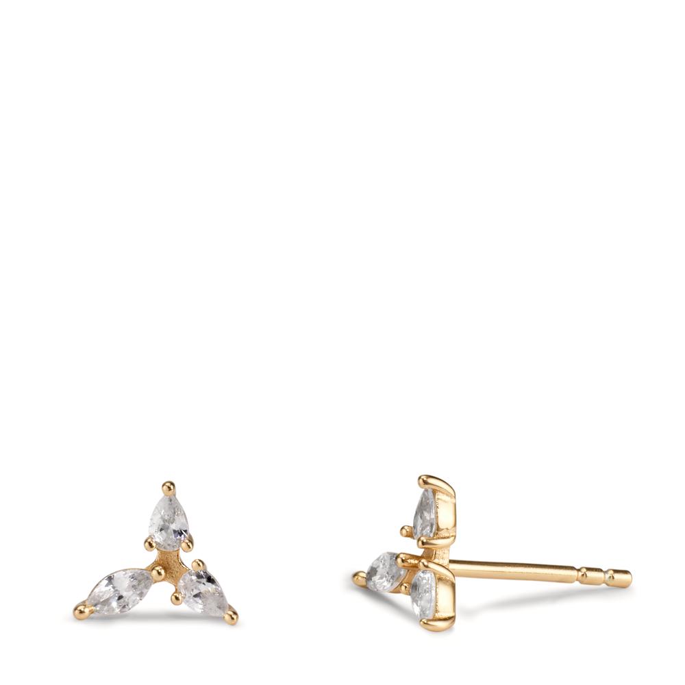 Clous d'oreilles Argent Zircone 6 Pierres jaune Plaqué or Ø7 mm-608920