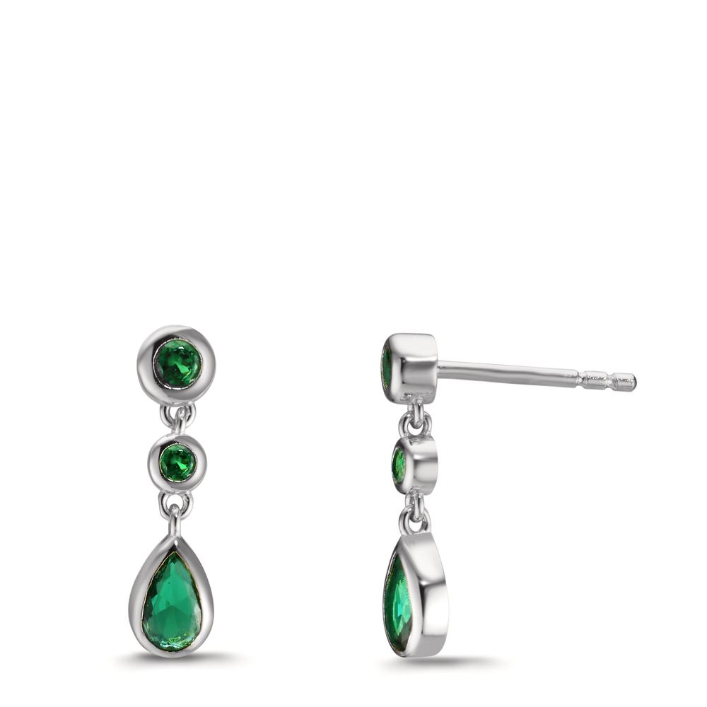 Pendant d'oreilles Argent Zircone vert, 6 Pierres Rhodié-608921