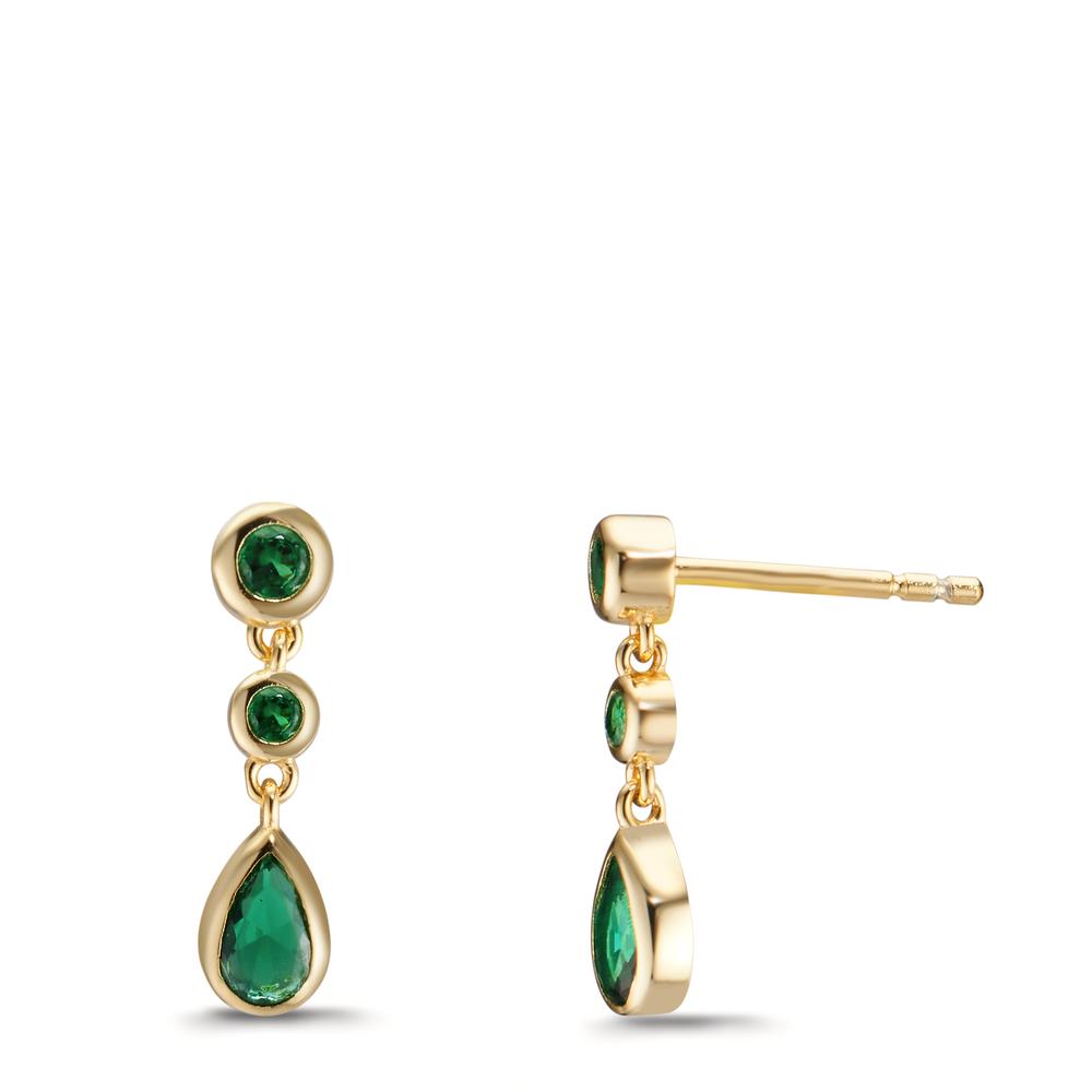 Pendant d'oreilles Argent Zircone vert, 6 Pierres jaune Plaqué or-608923