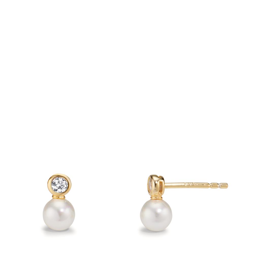 Clous d'oreilles Argent Zircone 2 Pierres jaune Plaqué or [shining Pearls], 2 Perles, 5 mm-608929
