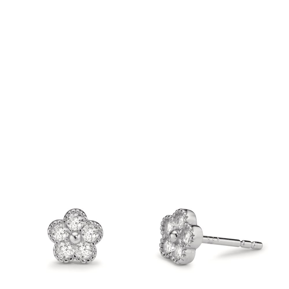 Clous d'oreilles Argent Zircone 10 Pierres Rhodié Fleur Ø6 mm-608948