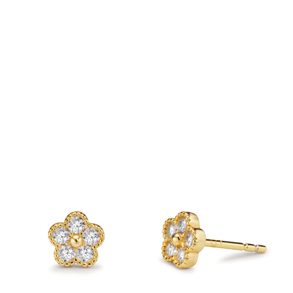 Clous d'oreilles Argent Zircone 10 Pierres jaune Plaqué or Fleur Ø6 mm-608950