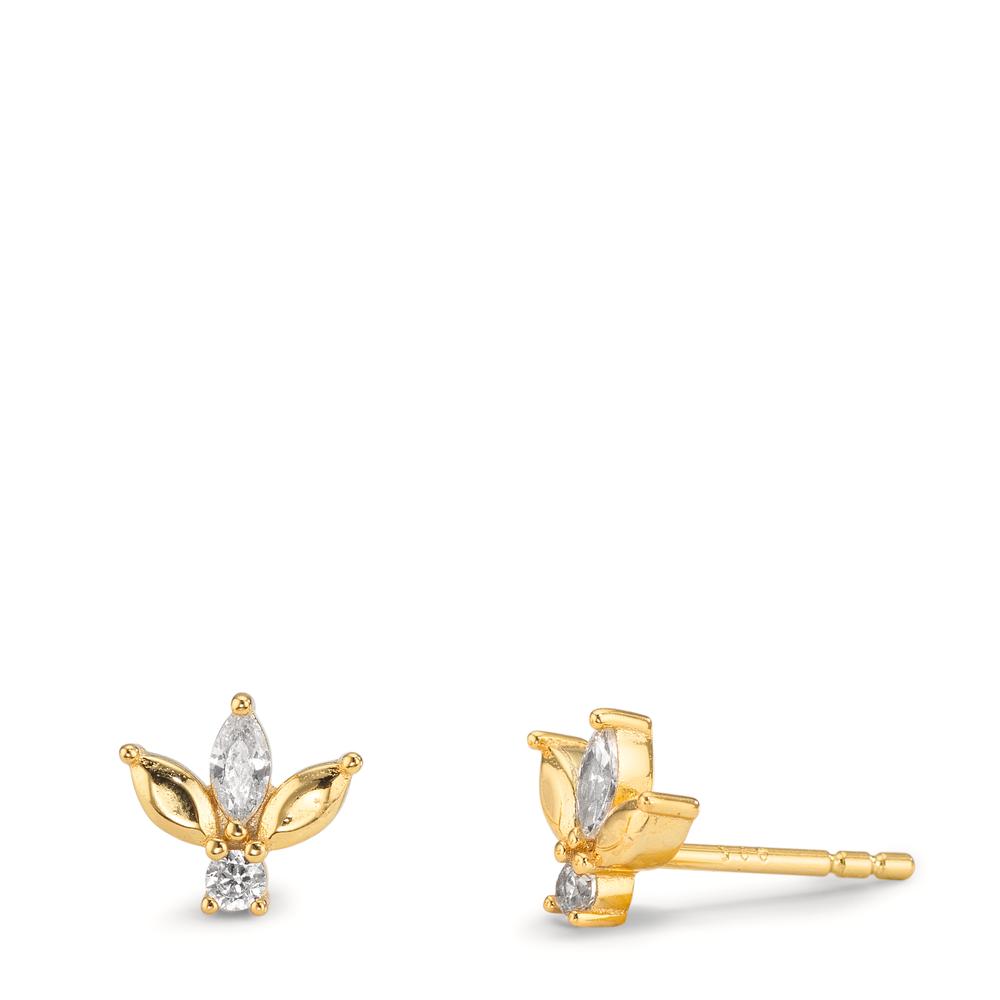 Clous d'oreilles Argent Zircone 4 Pierres jaune Plaqué or Ø7 mm-609138